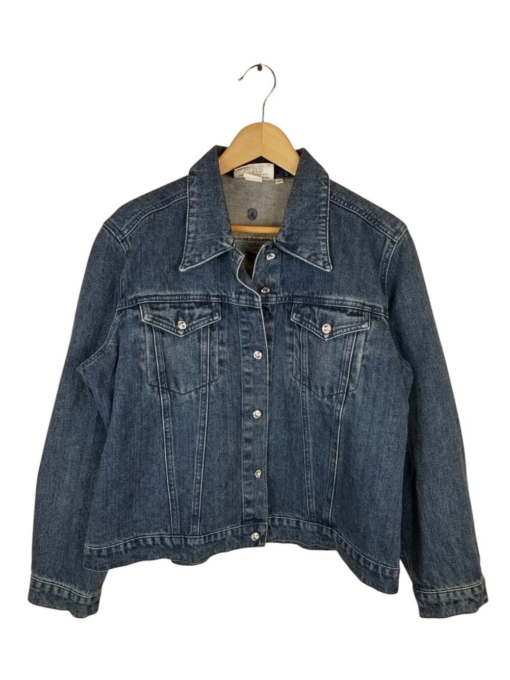 Christine Alexander Vintage Rhinestone Button Denim Jean Trucker Jacket Large